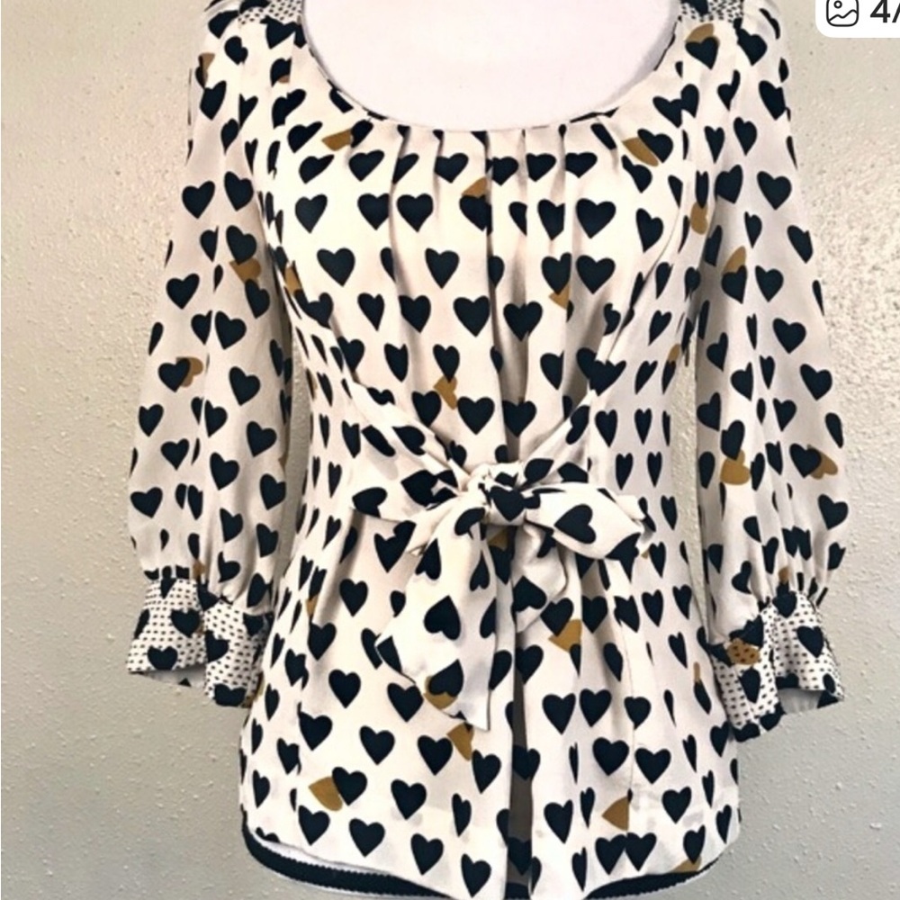 Anthropologie Leifsdottir Hearts Pattern 100% Silk Blouse Sz 12